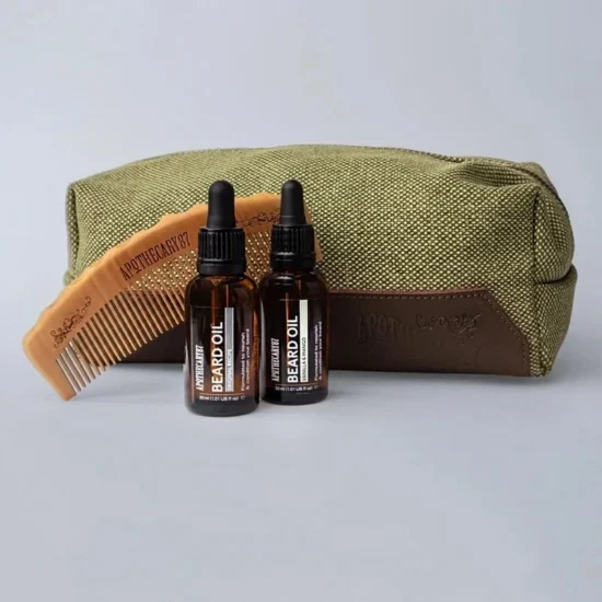 Apothecary 87 Dopp Bag Beard kit: Original Recipe beard oil 10ml + Vanilla & Mango beard oil 10ml + The 87 Club comb + Dopp bag