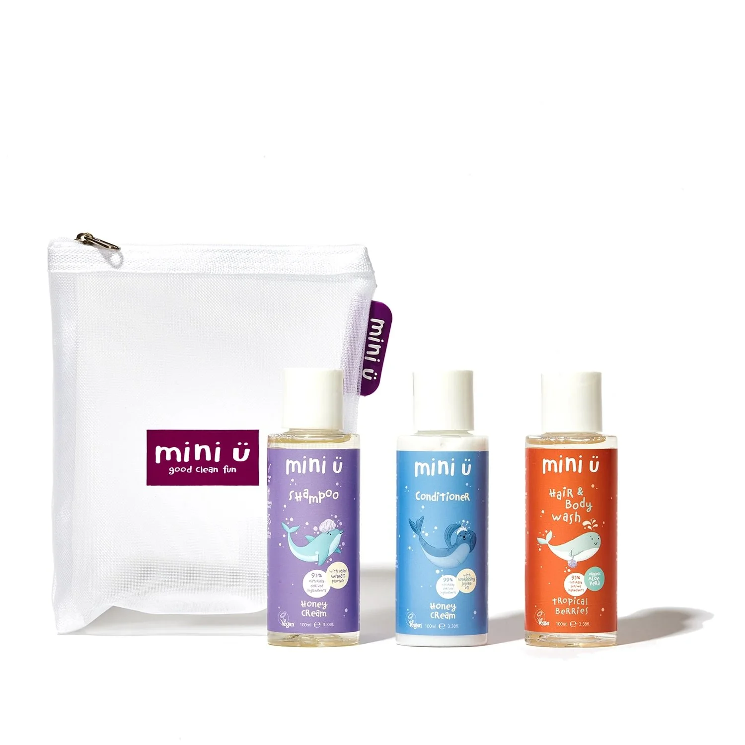 Mini-U Hair and Skincare set: Honey Cream Shampoo 100ml + Honey Cream Conditioner 100ml + Tropical Berries Hair & Bodywash 100ml – 0